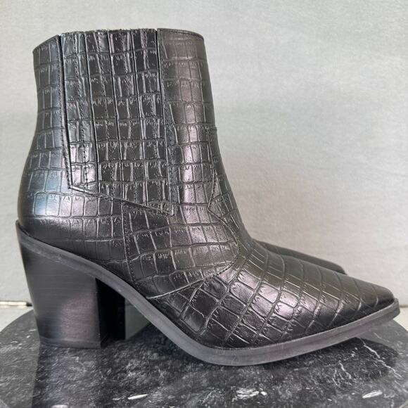 Blondo Black Leather Croc Embossed Waterproof Ankle Boots Women’s Size 8.5M US - Picture 3 of 9